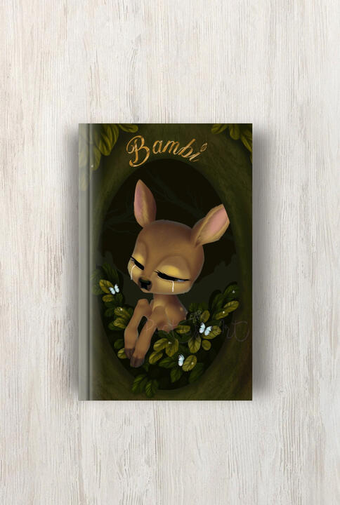 Mockup of a Bambi book illustration